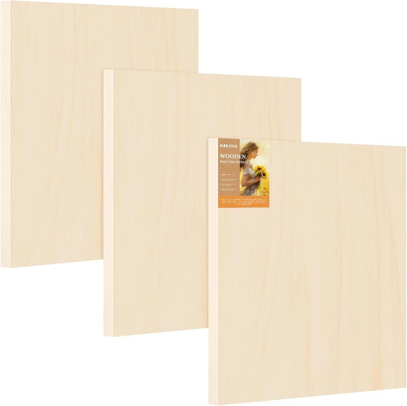 HANSILK Wood Art Boards - 16x16 Wood Canvas Panels Kit for Acrylic Pouring, Oil & Acrylic Painting, DIY Crafts - Premium Unfinished Wood Canvas Boards -3 Pack Studio Boards for Artists & Hobbyists - Image 1